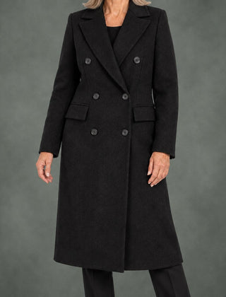 Leonie double-breasted camel coat in black