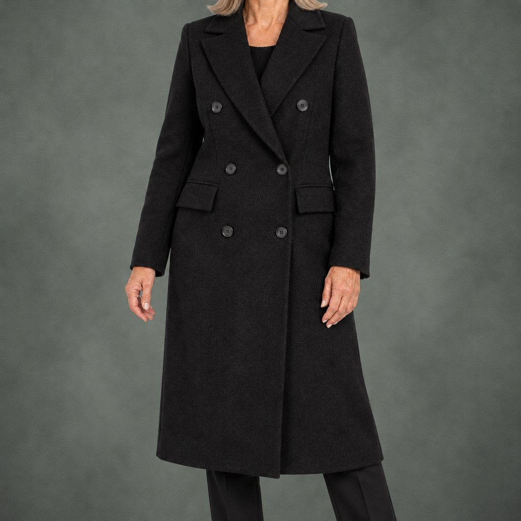 Leonie double-breasted camel coat in black