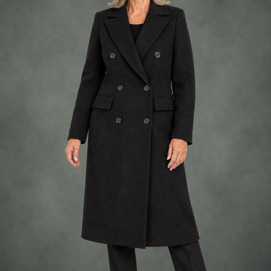 Leonie double-breasted camel coat in black