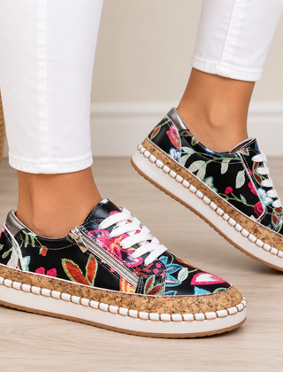 Oluchi floral orthopedic zipper sneakers in floral black