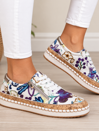 Oluchi floral orthopedic zipper sneakers in floral blue
