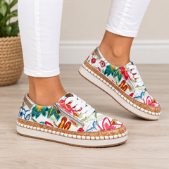 Oluchi floral orthopedic zipper sneakers in floral white