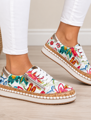 Oluchi floral orthopedic zipper sneakers in floral white