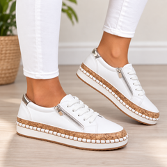 Oluchi floral orthopedic zipper sneakers in pure white