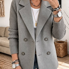 Elisabeth | Double-Breasted Blazer with Ribbed Sleeves - Gray
