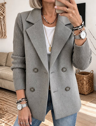 Elisabeth | Double-Breasted Blazer with Ribbed Sleeves - Gray