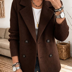 Elisabeth | Double-Breasted Blazer with Ribbed Sleeves - Dark Brown