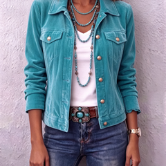 Raffaella vintage boho jacket in Teal, front view