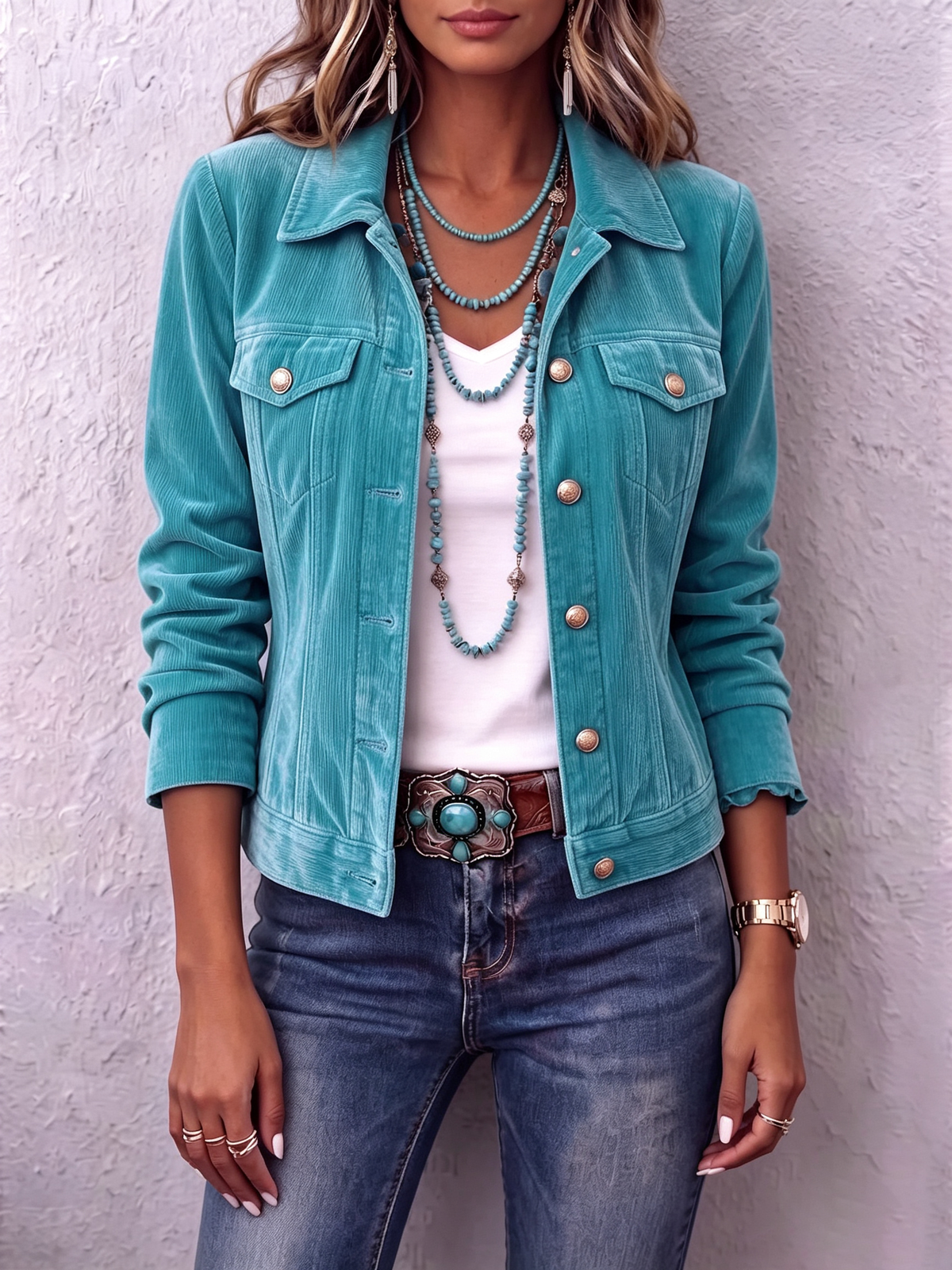 Raffaella vintage boho jacket in Teal, front view