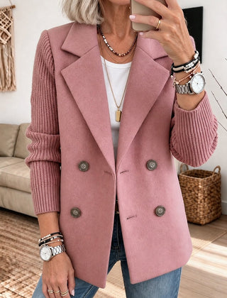 Elisabeth | Double-Breasted Blazer with Ribbed Sleeves - Light Pink