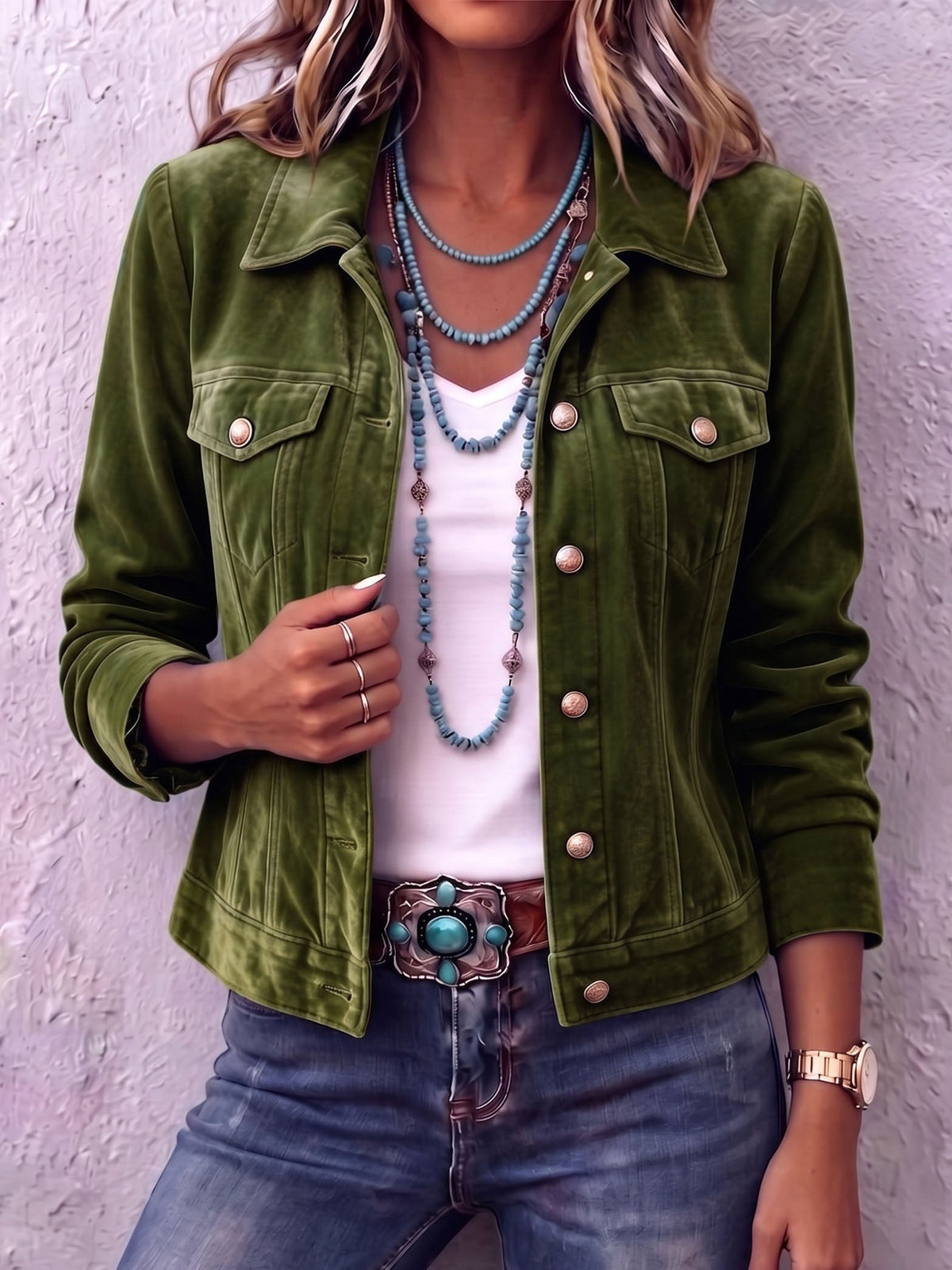 Raffaella vintage boho jacket in Olive Green