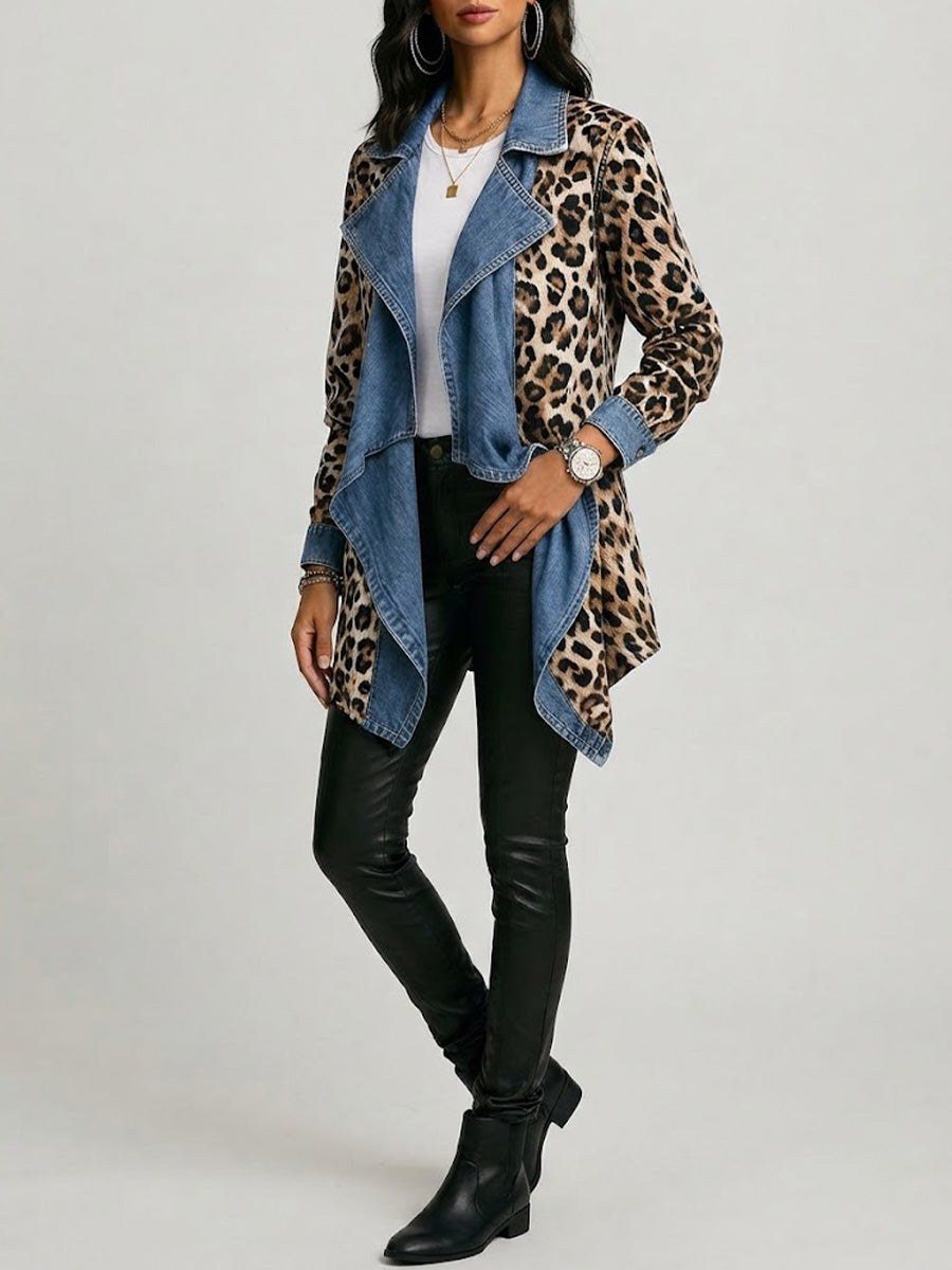 Sherilyn™ | Leopard Print Paneled Mid-Length Jacket
