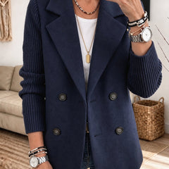 Elisabeth | Double-Breasted Blazer with Ribbed Sleeves - Blue