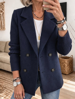 Elisabeth | Double-Breasted Blazer with Ribbed Sleeves - Blue