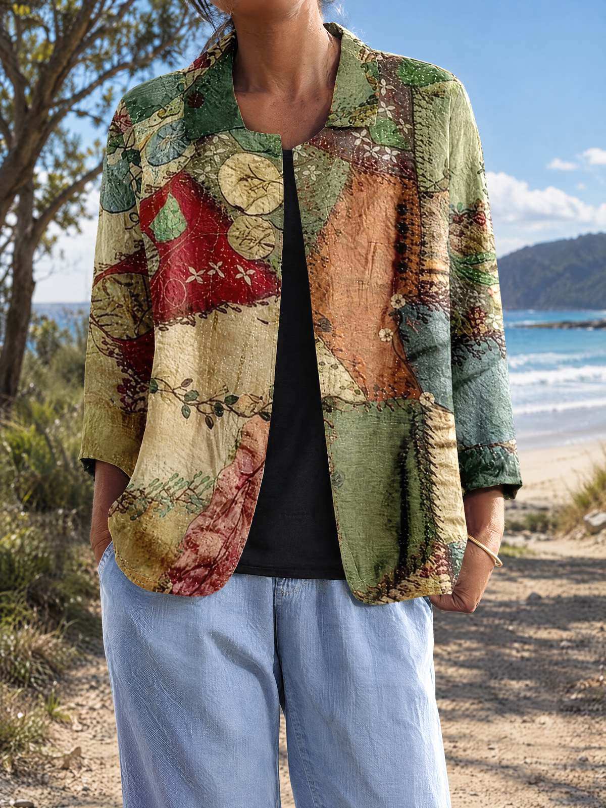 Sylvia Blazer in green patchwork