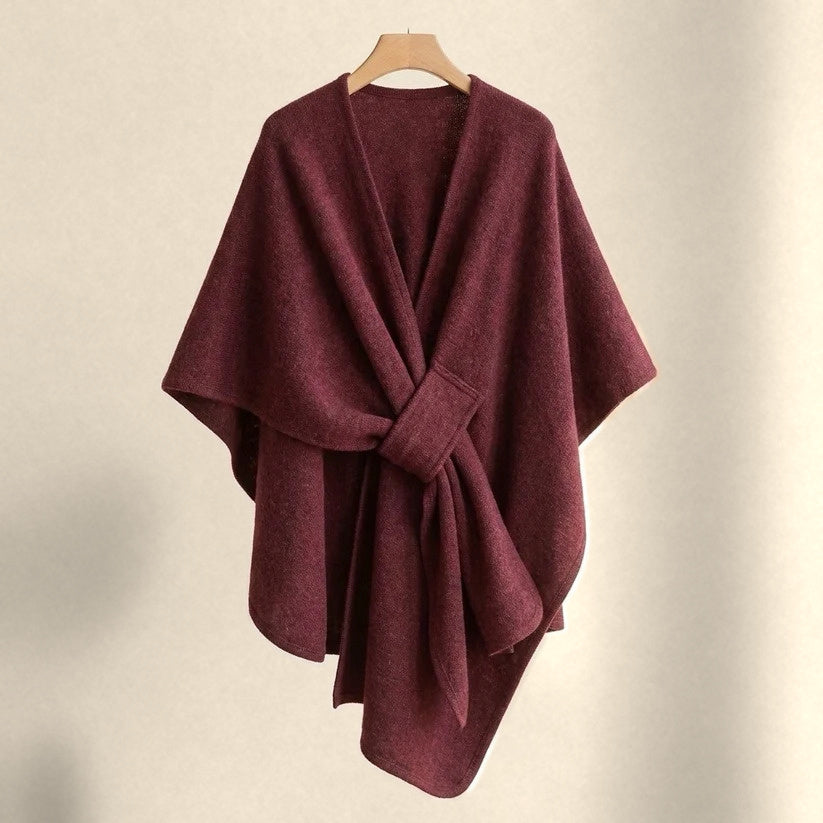Astrid cozy loop poncho in wine red