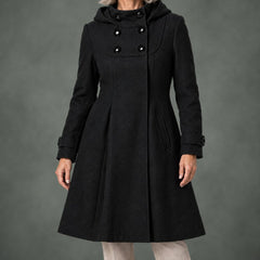 Ginette hooded swing coat in black
