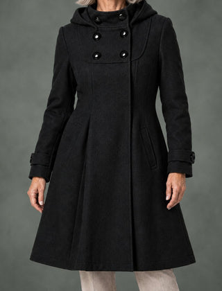 Ginette hooded swing coat in black