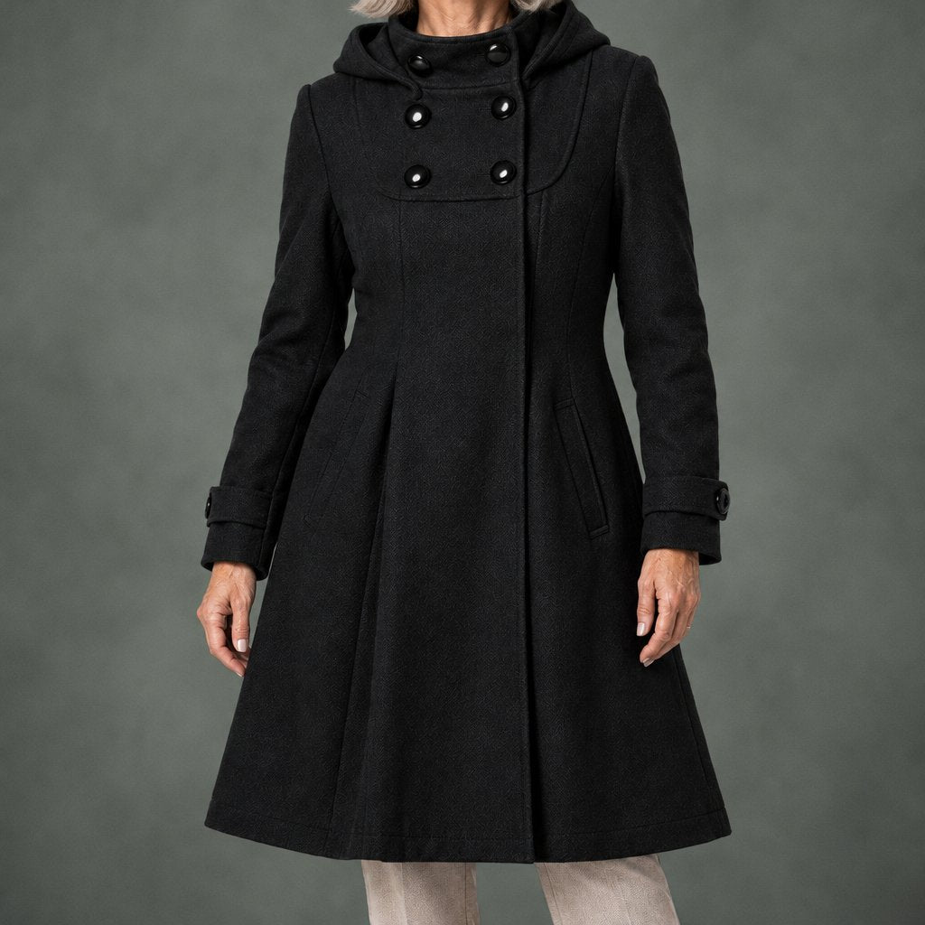 Ginette hooded swing coat in black