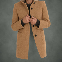 Clotilde stand collar midi coat in khaki