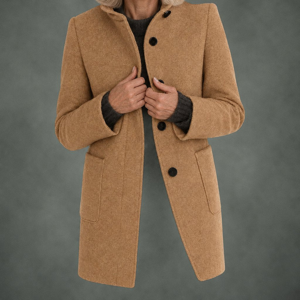 Clotilde stand collar midi coat in khaki