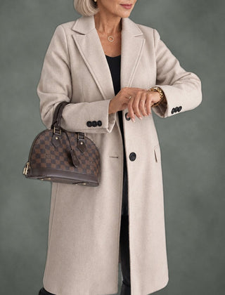 Yvette sophisticated long coat in khaki