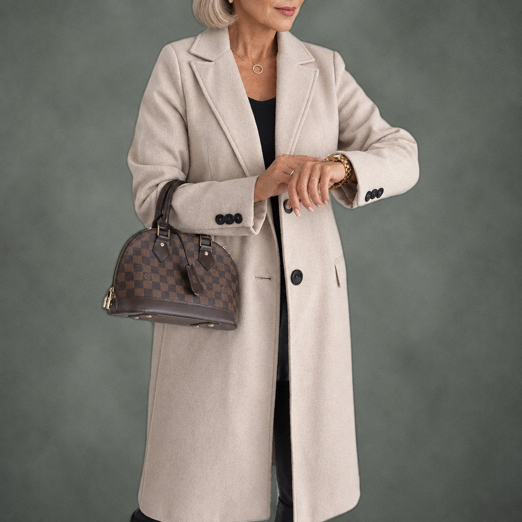 Yvette sophisticated long coat in khaki