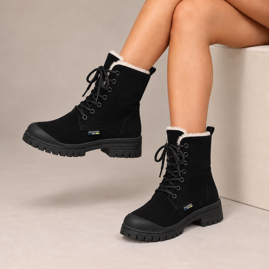 Rosalind | Cozy-Lined Lace-Up Snow Boots in Black