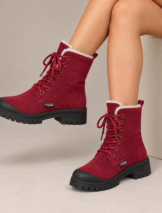 Rosalind | Cozy-Lined Lace-Up Snow Boots in Burgundy