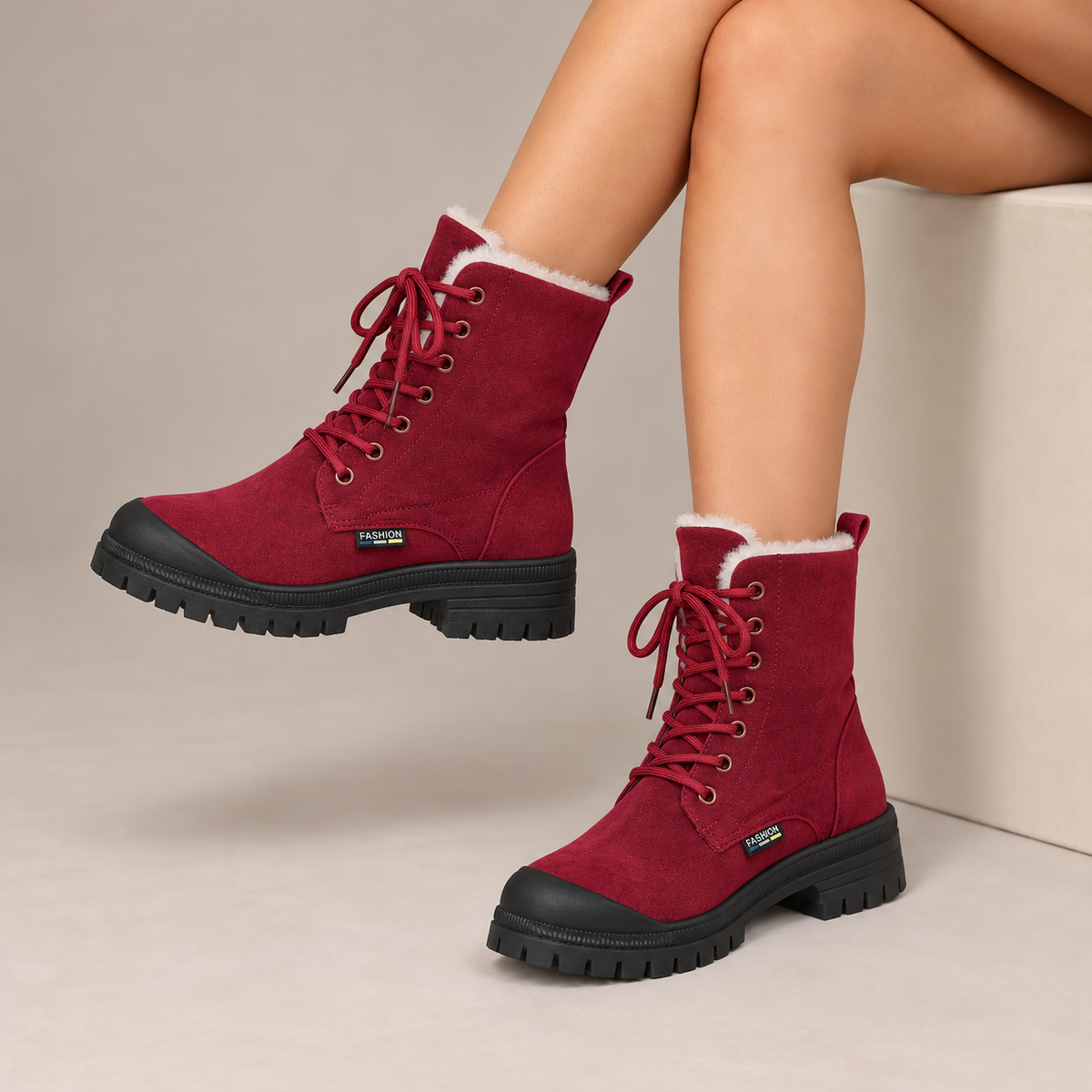 Rosalind | Cozy-Lined Lace-Up Snow Boots in Burgundy