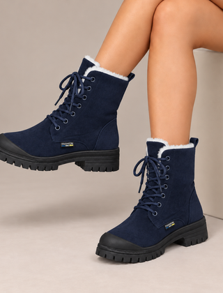 Rosalind | Cozy-Lined Lace-Up Snow Boots in Navy