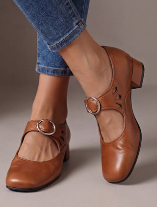 Veronica Mary Janes in cognac
