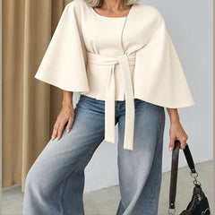 Arlette belted cape coat in cream