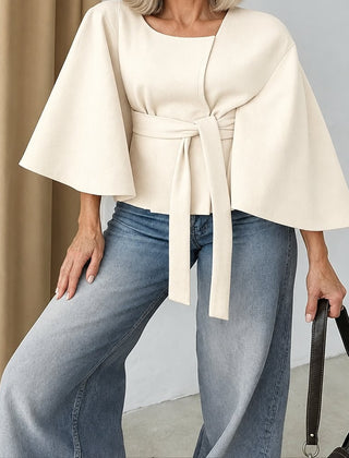 Arlette belted cape coat in cream