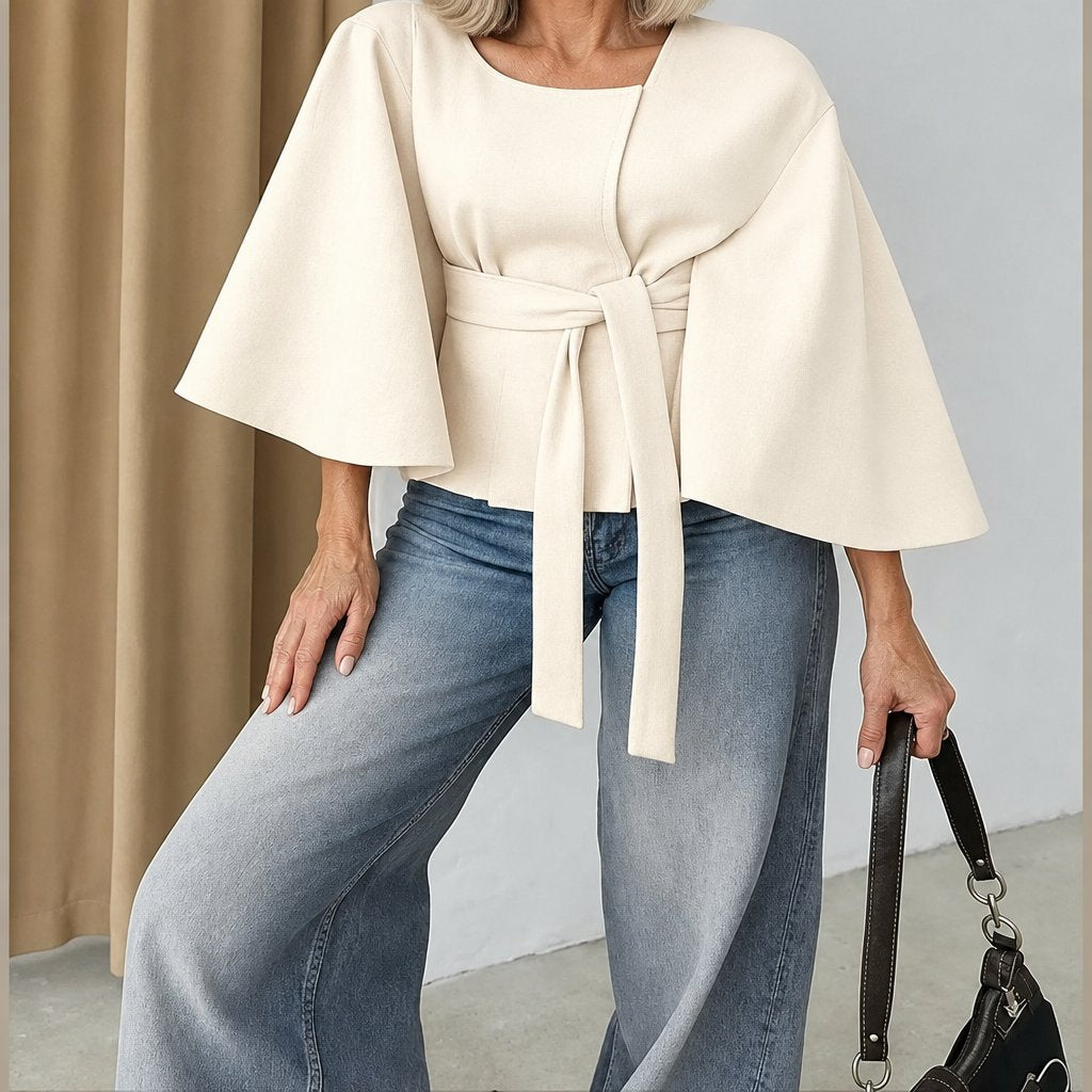 Arlette belted cape coat in cream