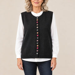 Shirley vest with colorful buttons in black