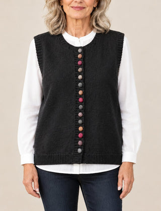 Shirley vest with colorful buttons in black