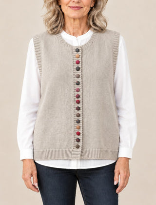 Shirley vest with colorful buttons in ivory
