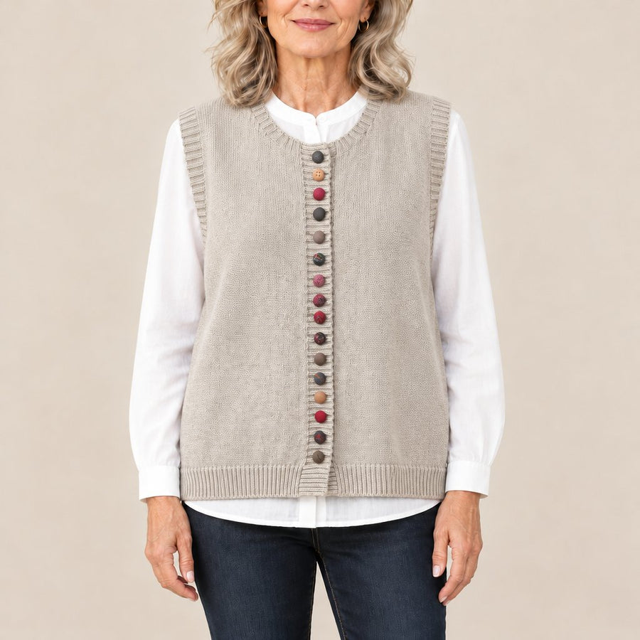 Shirley vest with colorful buttons in ivory