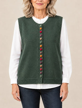 Shirley vest with colorful buttons in dark green