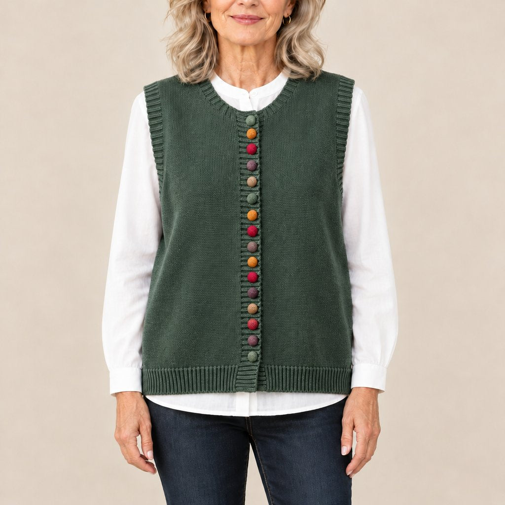Shirley vest with colorful buttons in dark green