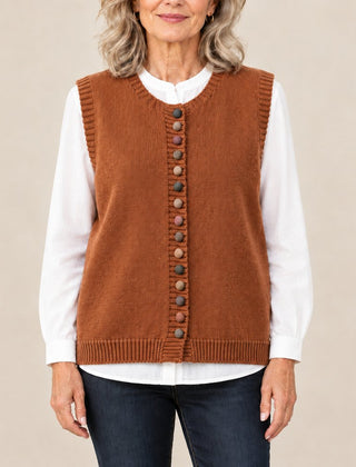 Shirley vest with colorful buttons in rust