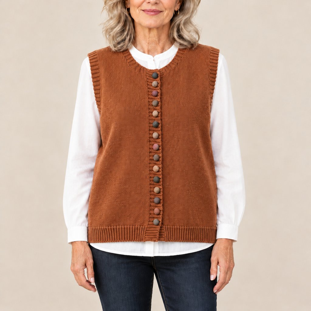 Shirley vest with colorful buttons in rust