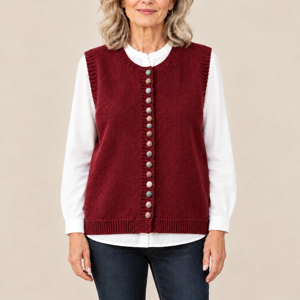 Shirley vest with colorful buttons in burgundy
