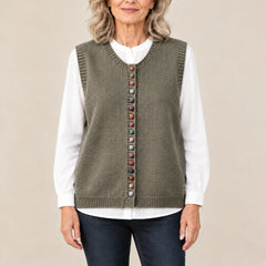 Shirley vest with colorful buttons in olive