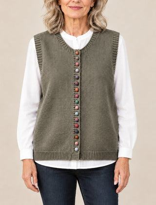 Shirley vest with colorful buttons in olive