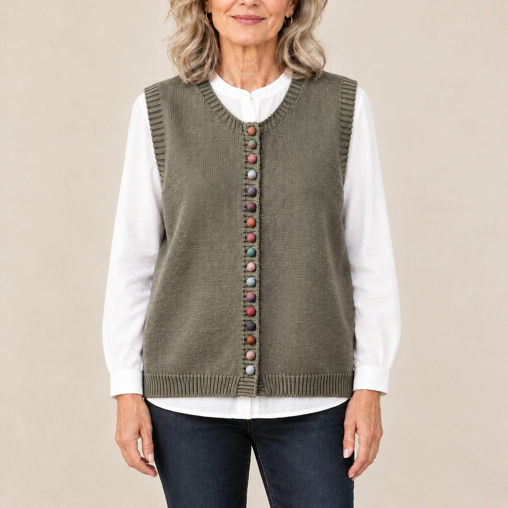 Shirley vest with colorful buttons in olive