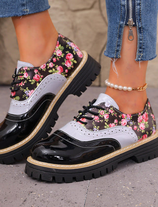 Rosette floral brogue comfort oxfords - Black