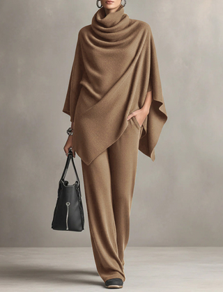 Adua | Draped-Collar Cape and Wide-Leg Pants in Camel