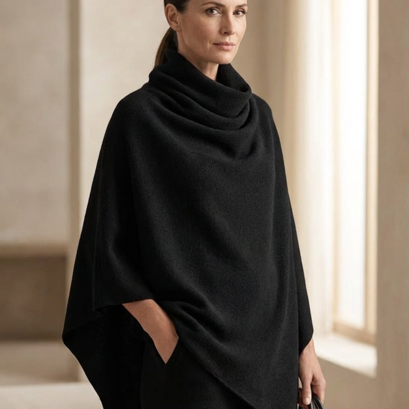 Alma | Draped-Collar Cape and Wide-Leg Pants in Black